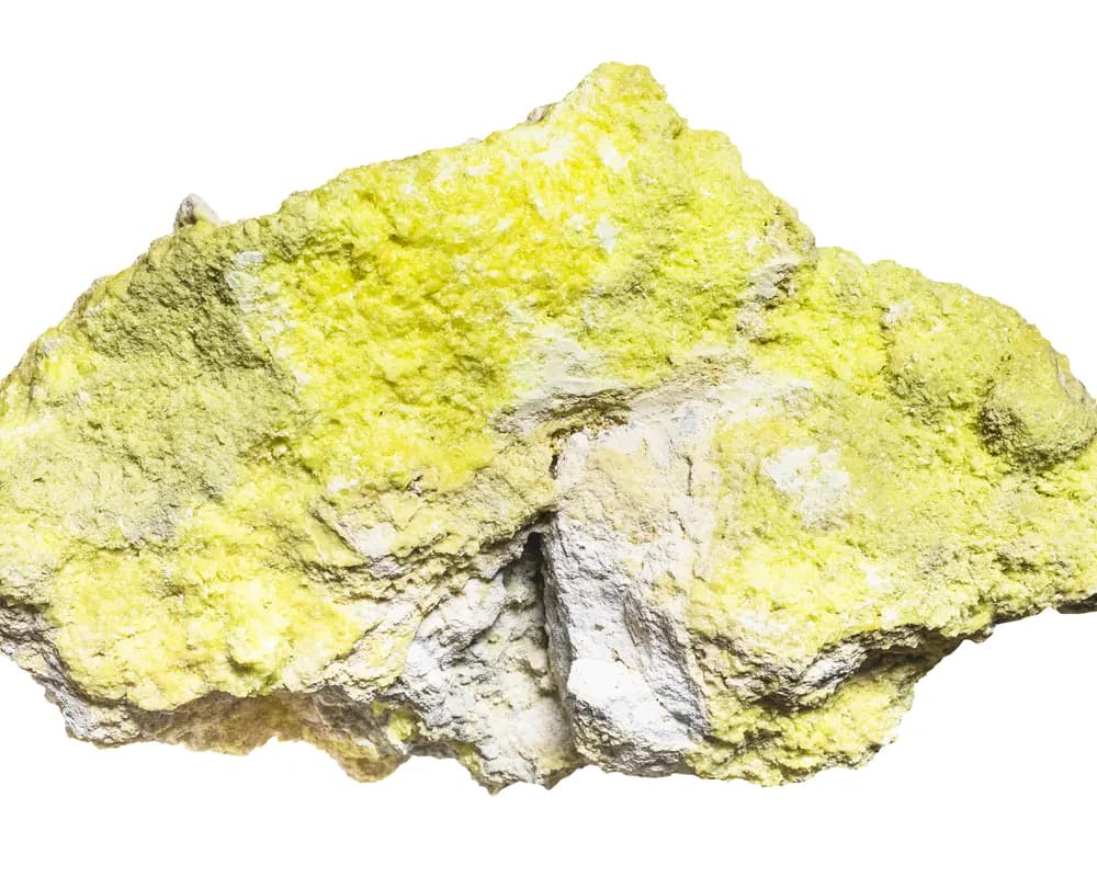 Bright yellow sulphur mineral specimen