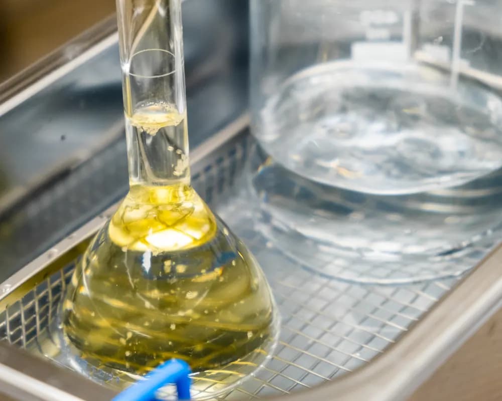 Laboratory glassware with sulphuric acid