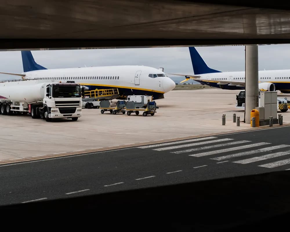 Aircraft being refuelled at an airport