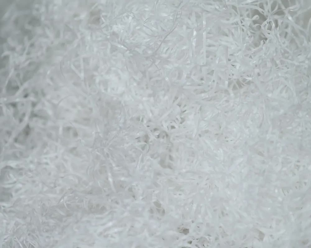Close-up of white synthetic staple fibre